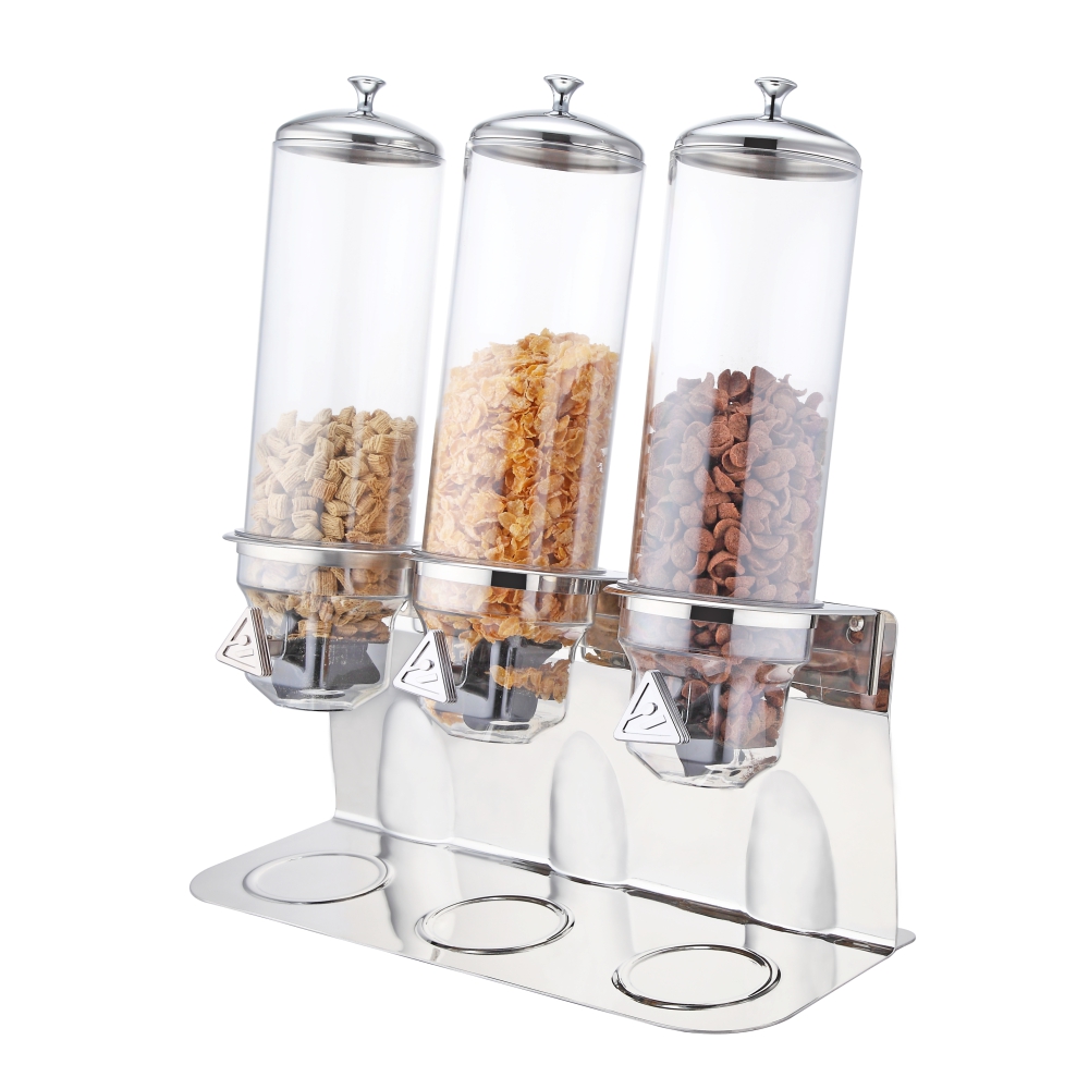 Stainless Steel Base Triple Cereal Dispenser - 4.0L x 3