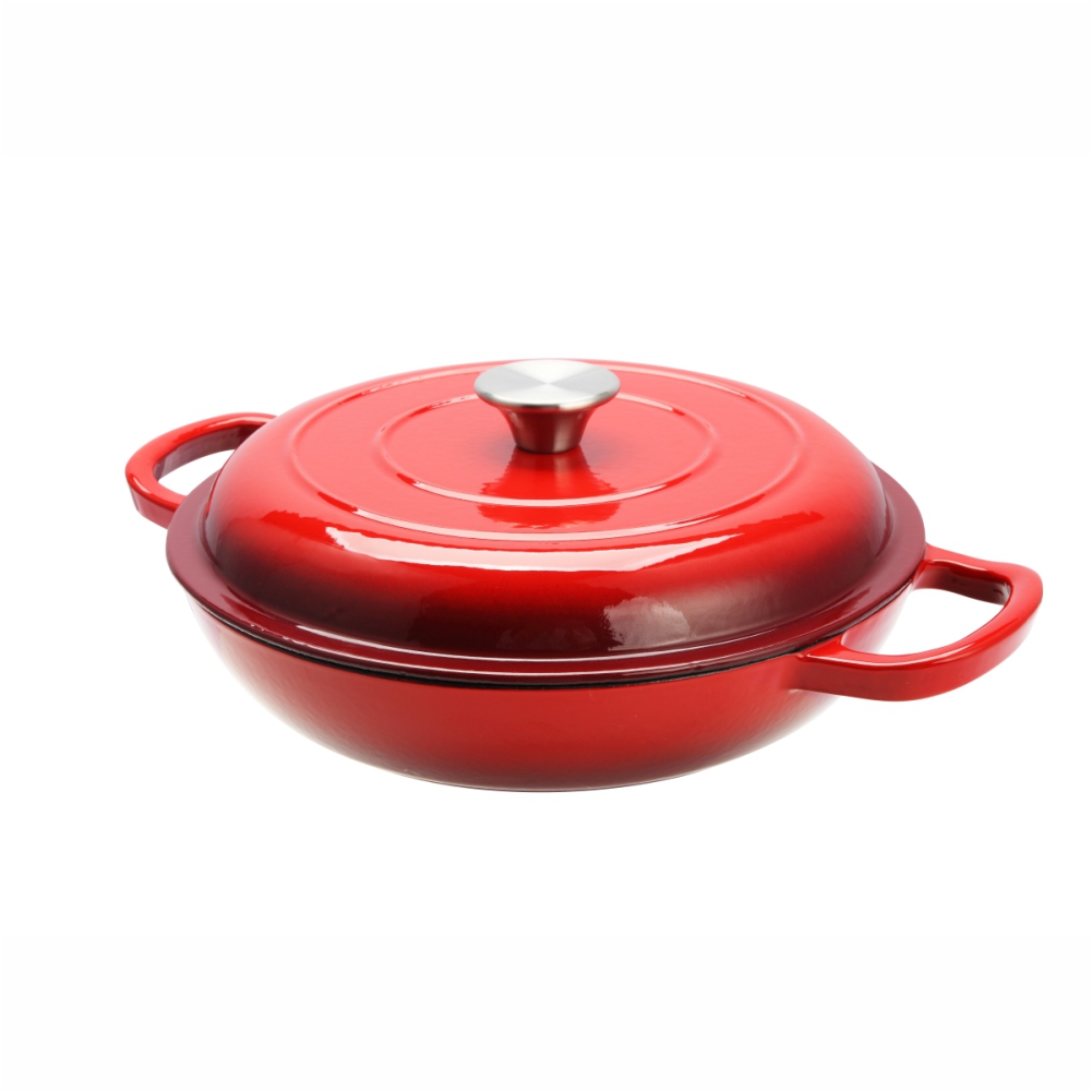 Cast Iron Shallow Round Casserole, 27cm(Red), 27cm (Black)