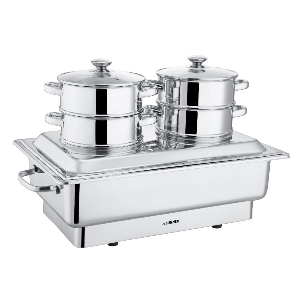 Electric Stainless Steel Chafer with 4 x 2.0L Double Handle Streamers (83 Series) - Full Size