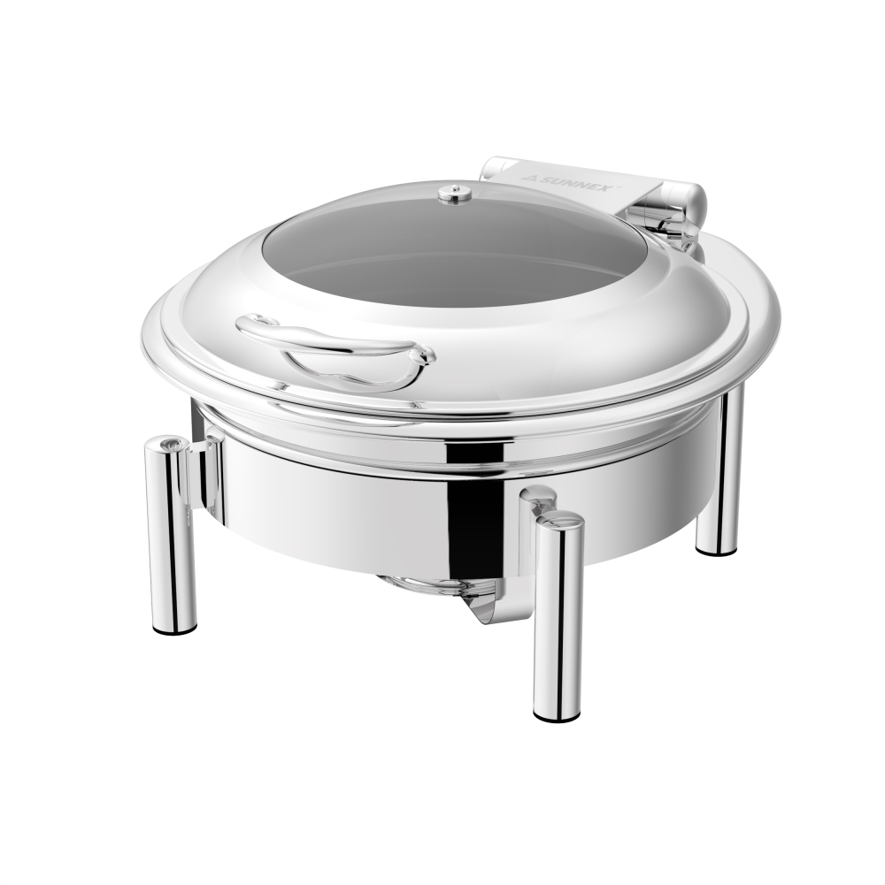 Stainless Steel Chafer with Straight Cylinder Legs (Genoa Series) - Round 6.8L